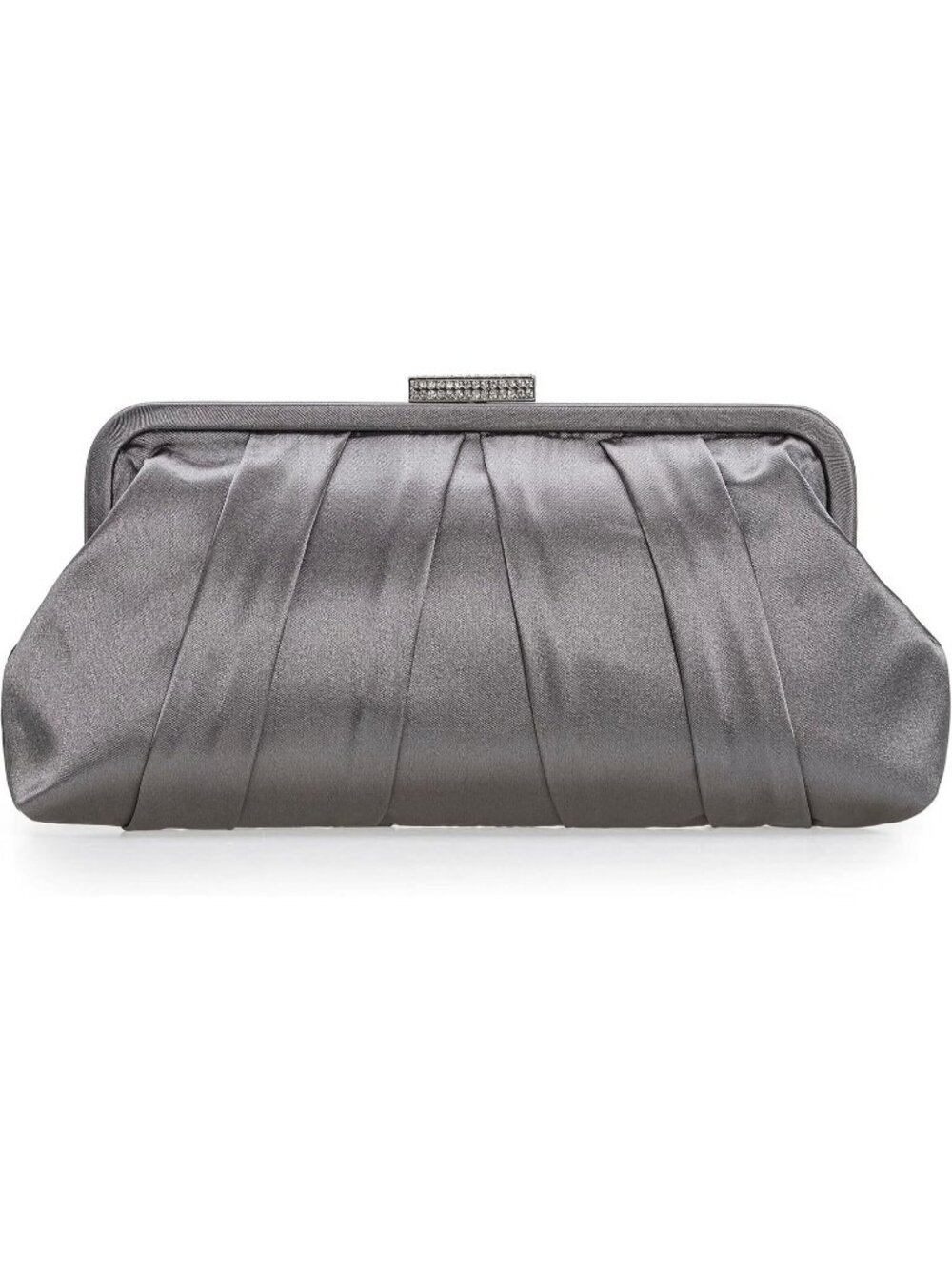 Women's Pewter Classic Pleated Satin Clutch Purse Diamante Formal Evening Bag